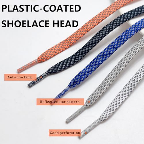 9mm Flat Reflective Shoe Laces for Hiking Running Sneakers - color: Blue, size: 54in/140cm
