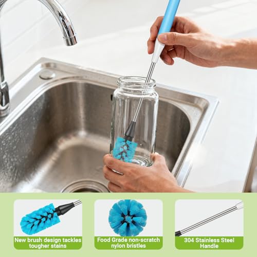 Water Bottle Brush, 15 Inches Bottles Brush, Long Handle Water Bottle Cleaner Brush, Kitchen Cup Brush Built for Cleaning Cup, Wine Glasses, Coffee Mugs, Tumblers, Wine Decanters, Blue - color: Blue-1