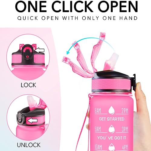 Boston Terrier Water Bottle 32Oz with Time Marker & Straw - color: Boston Terrier - pink blue