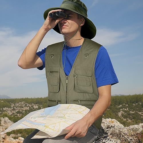 Janmercy 2 Pcs Men's Fishing Vest with Hat for Halloween Cosplay - color: Army Green, size: Small