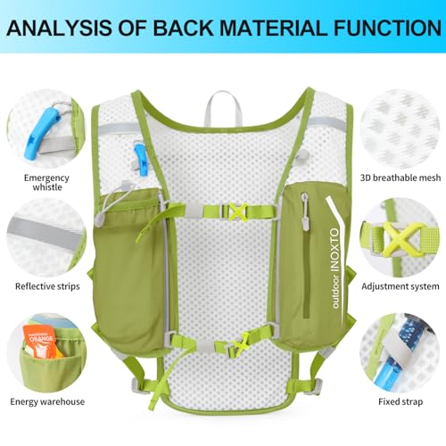 INOXTO Running Hydration Vest Backpack,Lightweight Insulated Pack with 1.5L Water Bladder Bag Daypack for Trail Hiking Running Cycling Race Marathon for Women Men - color: Fruit green