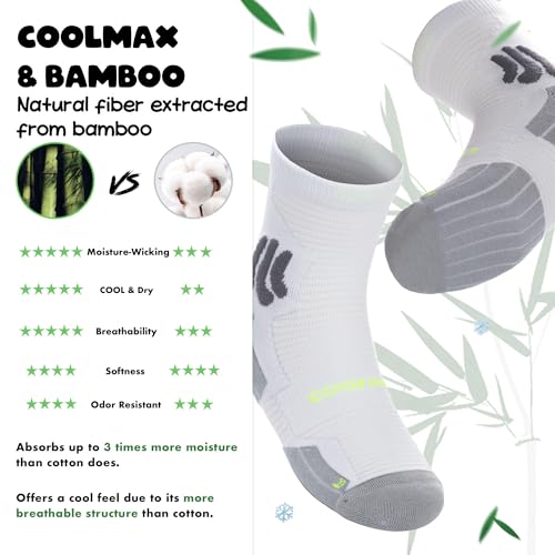 BRISIRA Coolmax Bamboo Viscose Kids Compression Socks for Youth Boys Girls - color: White-3pack, size: Large