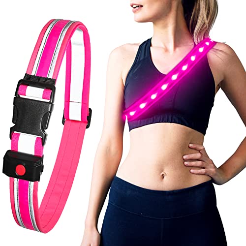 Higo LED Running Belt - Reflective Light Up Waistband for Night Activities, Glowing LED Waist Light for Running, Cycling, Hiking, Camping - color: Pink