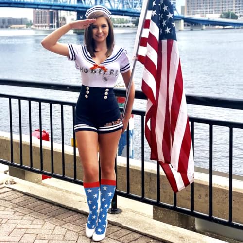 Junely Compression Socks for Women Knee High Socks Funny - color: Blue Star