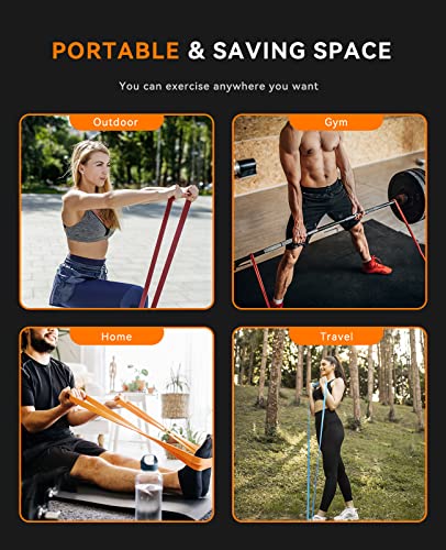 SUNPOW Pull Up Assistance Bands Set of 5 Resistance Heavy Duty Workout Exercise Stretch Fitness Bands Assist Set for Body, Instruction Guide and Carry Bag Included - color: Multicolor（15-135lbs）
