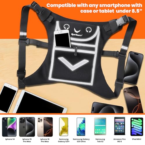 Runtasty Running Mini Backpack Vest for Men & Women, Reflective Phone Holder, Fits Any Phone & iPad Mini, Lightweight Gear - color: Royal Black