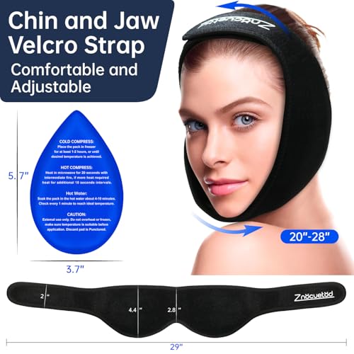 ZNÖCUETÖD Wisdom Teeth Ice Pack Face Head Wrap for Wisdom Teeth Removal Toothache Pain Relief, TMJ, Jaw Ice for Face Oral Surgery, Dental Implant with 6 Reusable Hot Cold Gel Packs - color: Black With 6 Ice Packs