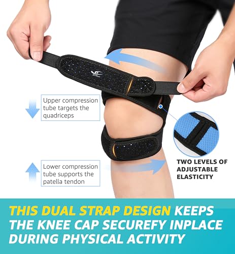 HiRui Dual Patella Knee Straps, Knee Brace Patella Stabilizer for Knee Pain Relief Running Tennis Jumping Arthritis Tendonitis, Joint and Muscles Protection - Adjustable (Black, 2 Pack) - color: Black, 2 Pack