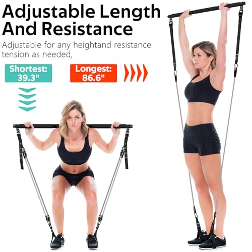 Pilates Bar Kit with Resistance Bands, Pilates Workout Equipment for Women - color: Black Pro