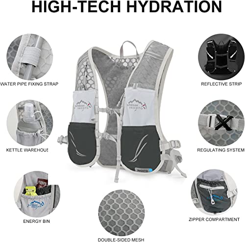 INOXTO Running Hydration Vest Backpack,Lightweight Insulated Pack with 1.5L Water Bladder Bag Daypack for Trail Hiking Running Cycling Race Marathon for Women Men - color: Gray stripe