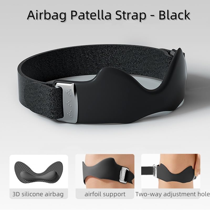 Airbag patellar tendon support Strap, Adjustable breathable anti slip Knee Brace for Tendonitis Pain knee Relief Exercise, run, hike,play ball, high jump, climb,ride 2 Packs (Black-1pc) - color: Black-1pc