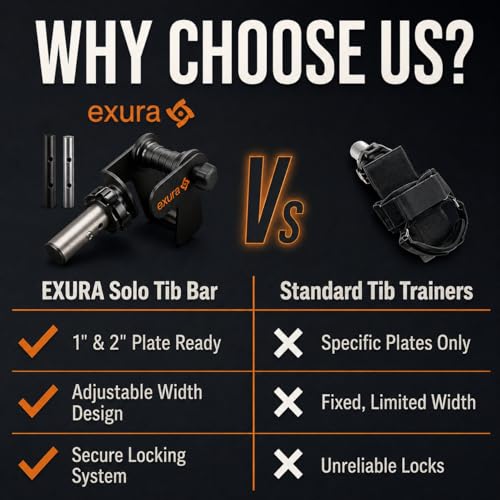 EXURA Tib Bar Tibialis Trainer, Adjustable to Any Foot Size, 1" & 2" Plates