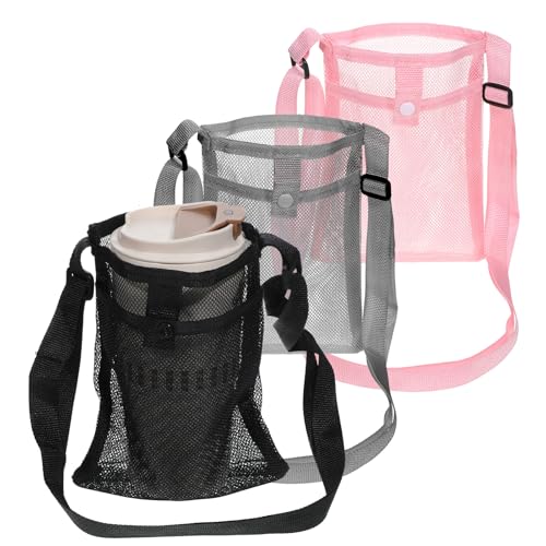 3 Pack Water Bottle Holder with Strap Bottles Mesh Water Bottle Holder with Strap Adjustable Carrier Lightweight Carrier for Hiking, Travel, Cycling, Gym, Running