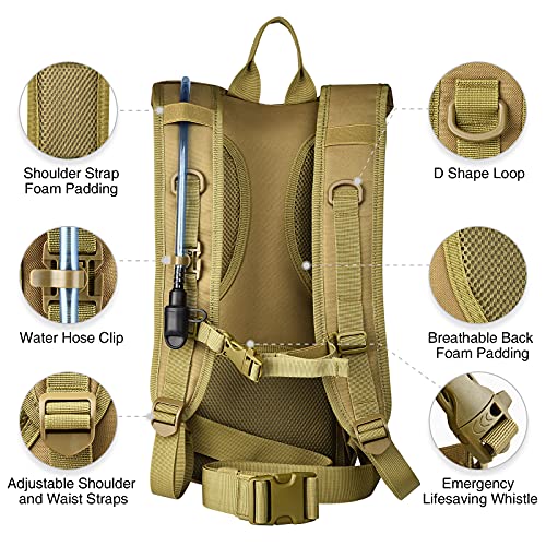 NOOLA Hydration Backpack with 3L Water Bladder, Tactical Pack for Hiking - color: Tan