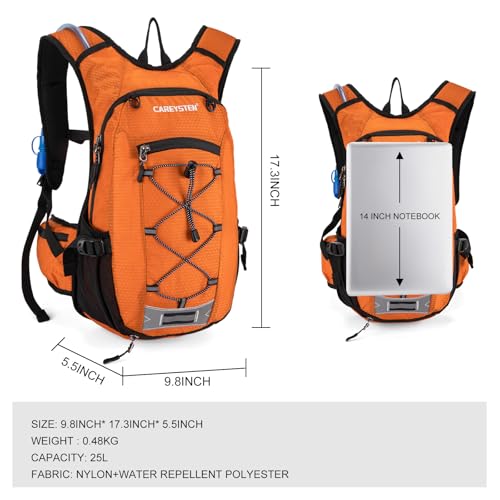 Hydrating Backpack 15LInsulated Hiking Bag with 2-Liter Water Bag - color: Orange
