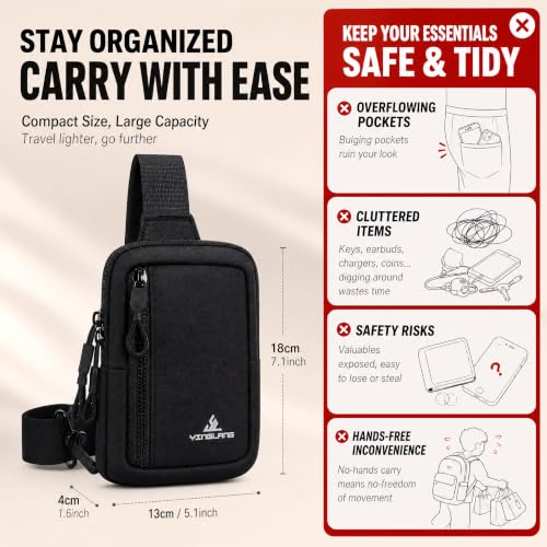 Small Crossbody Phone Bag for Men Women Mini Sling Bag Travel Running Cell Phone Shoulder Daypack with Keyholder - color: BLACK