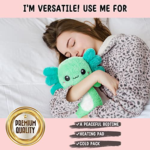 Axolotl Microwavable Stuffed Animals Unscented Heating Pad, Mint, 1.5lbs Soft Cozy Kawaii Hot and Cold Plushie Heating Pad for Women and Kids, Cute Warm Pillow Plush Gifts for Axolotl Lovers - color: Mint Axolotl