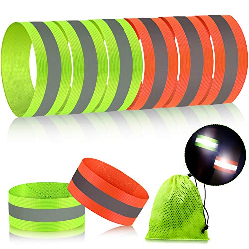 8 Pieces Reflective Bands Reflective Running Gear Night High Visibility Reflector Bands Shine Straps Tape Bracelets for Walking at Night Women Men Running Cycling Arm Wrist Ankle Leg - color: Green, Orange