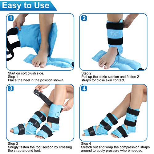 Relief Expert Ankle Ice Pack Wrap 2 Packs – Reusable Cold Gel Pack for Foot and Heel, Dual-Sided Design with Soft Plush Lining, Flexible Cold Compress for Achilles and Ankle Support, Blue - style: Blue-Pack 2