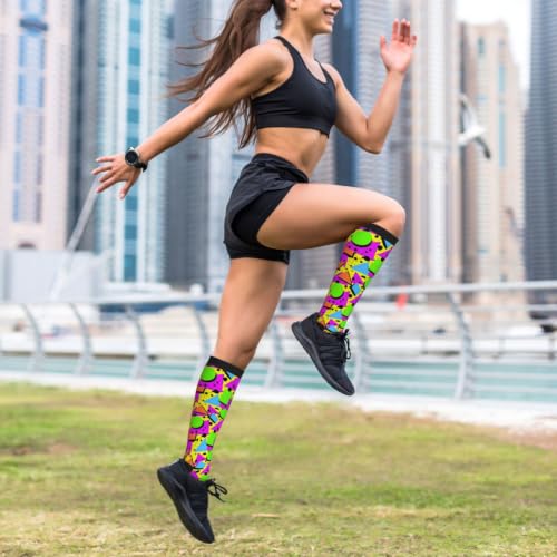 Compression Socks Knee High Circulation Support Socks For Women Men Athletic Running Hiking Cycling - color: Retro 80s 90s