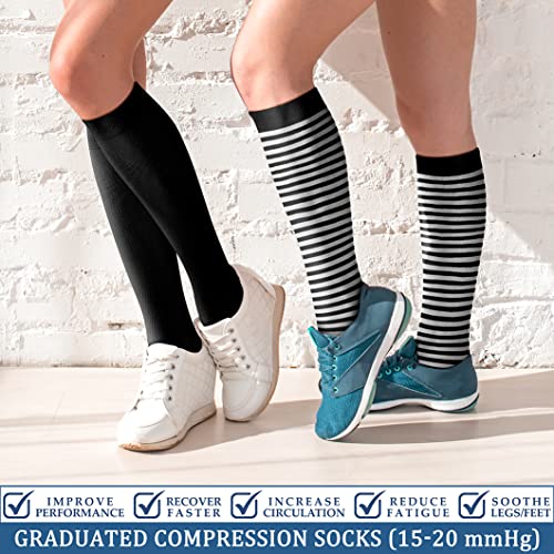 FEYHAY Copper Compression Socks (3 Pairs) 15-20 mmHg Circulation is Best Athletic & Daily for Men & Women, Running, Climbing - color: 10 Stripe, size: Large-X-Large