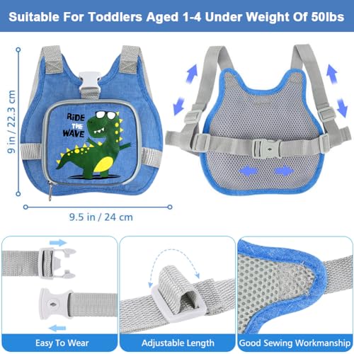 Toddler Harness Leash+ Anti Lost Wrist Link, Accmor Cute Dinosaur Kids Harness with Leash, Foldable Child Leash Baby Walking Wristband Assistant Strap Belt for Parent Boys Outdoor Activity - color: Blue/Tyrannosaurus Rex