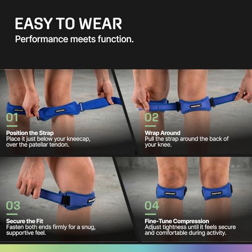 Modvel Knee Strap Patella Tendon Support Brace Band, One Size, 2-Pack - color: Royal Blue