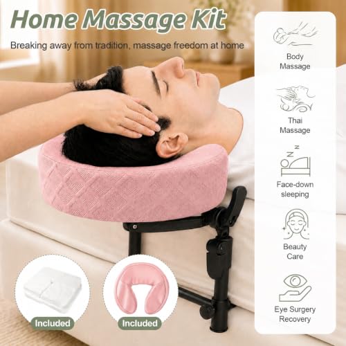 Massage Headrest for Bed, Head Holder & Face Cradle with Face Down Pillow - color: Pink, size: Standard