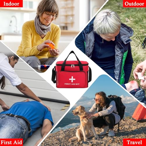 Emergency Medical Bag Organizer - Large Pill Bottle Storage with Detachable Pouch, Waterproof First Aid Kit Case for Travel & Home (Red, Large)