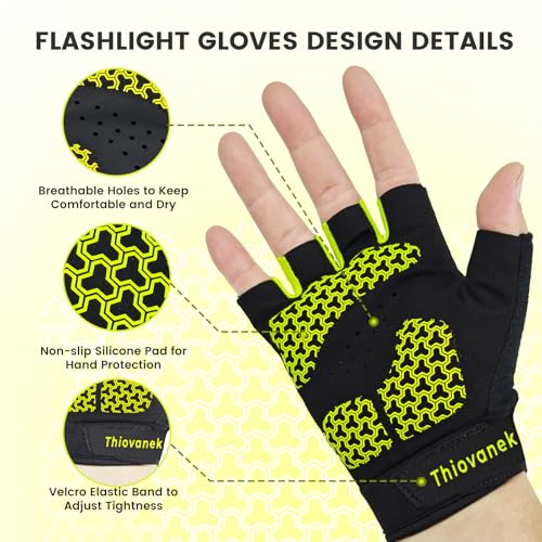 Half Finger Hands Free Flashlight Rechargeable LED Cycling Gloves,Size XL - size: Size XL