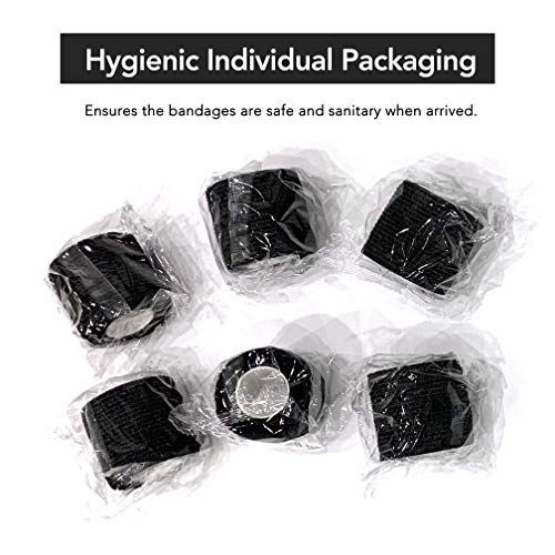RISEN Cohesive Bandage 2” x 5 Yards, 6 Rolls, Self Adherent Wrap Medical Tape, Adhesive Flexible Breathable First Aid Gauze Ideal for Stretch Athletic - color: Black, size: 6 Count (Pack of 1)