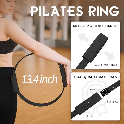 Wavar Pilates Essentials Kit for Women, 13.5" Magic Circle Fitness Set - color: Black