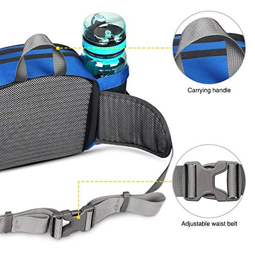 WATERFLY Fanny Pack Waist Bag: Fannie Pack 2 Water Bottle Holders Lumbar Belt Hiking Walking Running Jogging Camping Large Woman Man (Bottle Not Included) - color: Blue