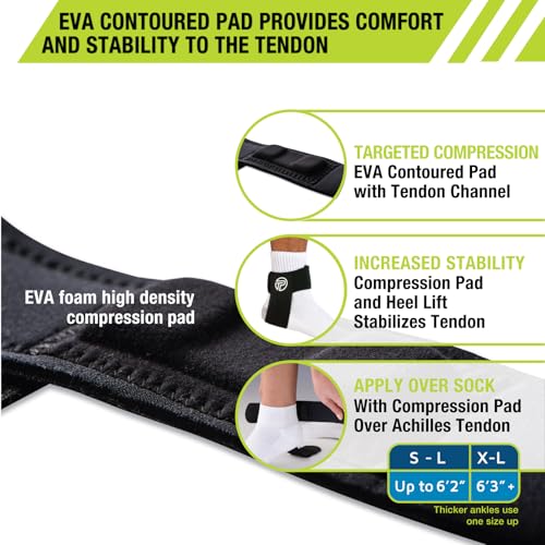 Pro-Tec Athletics Achilles Tendon Support, Tendinitis Relief, Compression Pad, Stabilization, Adjustable Strap & Heel Lift - size: Small/Large