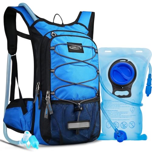 Hydration Backpack with 3L Water Bladder, Small Hydration Pack Backpack for Men Women, Lightweight Water Backpack with Cooler Layer for Running, Biking, Hiking - color: Dark Blue