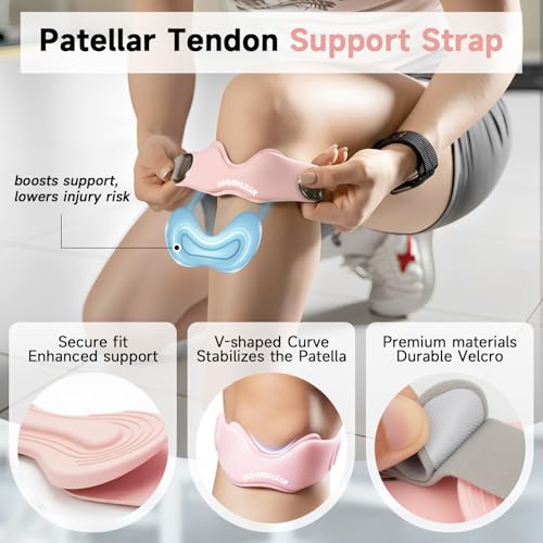 MANUEKLEAR V-Shaped Patella Bands, Adjustable Flex Wrap Patellar Tendon Support Strap for Men Women, Silicone Patella Knee Straps Suitable for Pain Relief Running Hiking Basketball, (2pcs) - color: Pink