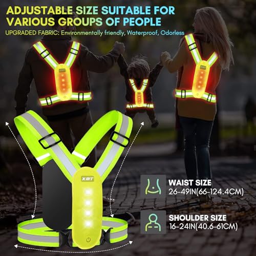 XMT LED Running Vest, High Visibility Rechargeable Adjustable Led Vest with Adjustable Waist and Shoulder, Reflective Cycling Gear Yellow