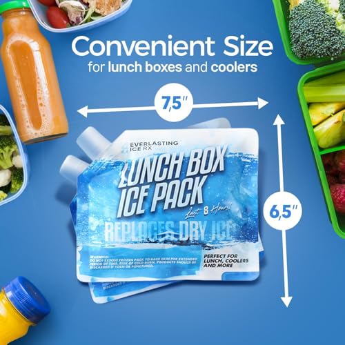 Everlasting Ice RX Reusable Ice Packs for Cooler (4 Pack) Up to 48 Hours Freezer Packs for Coolers and Lunch Boxes Cooler Ice Packs for Lunch Box, Camping, Fishing, Beach, Road Trips - size: Medium 7.5" x 6.5" (8 Pack)