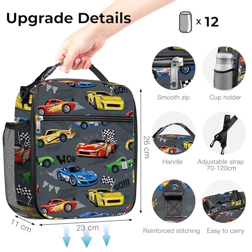 Clastyle Car Insulated Kid Lunch Bag for Boy Lunch Box, Red Race Truck - color: Red Race Car