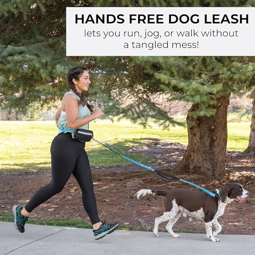 Squirrel Products Hands Free Dog Leash with Hip Belt/Crossbody Strap, Zipper Pouch, and Shock Absorbing Bungee for Walking or Jogging with pet (Blue, Black) - color: Blue and Black