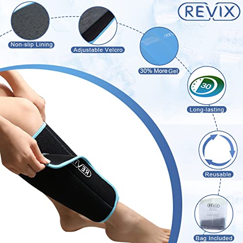 REVIX Large Ice Pack for Injuries Reusable Gel Ice Wrap for Leg and XL Shin Splint Ice Pack for Injuries Gel Cold Pack for Calf and Elbow Pain Relief
