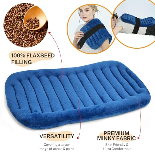 Extra Large Heating Pad Microwavable for Back with Moist Heat, Flaxseeds Heating Pads for Full Back, Neck and Shoulders, Stomach Cramps, and Muscle Aches,for Both Hot and Cold Therapy - Navy Blue