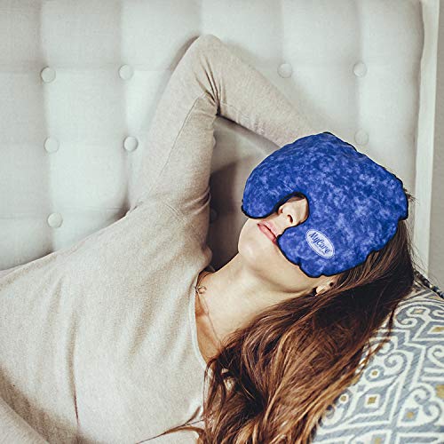 Hot Cold Face Mask with Washable Cover – Reusable Natural Relief for Migraine, Sinus, Headache, and Stress - color: Blue
