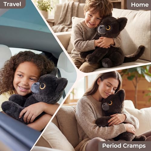 Microwavable Black Cat Stuffed Animals, Heatable & Coolable Plush Toys - style: Cat