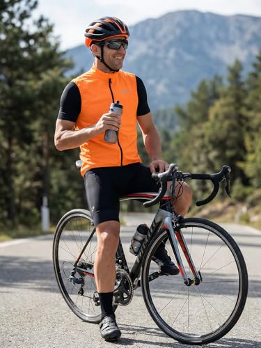 qualidyne Men's Windproof Cycling Vest, Full-Zip Sleeveless Bike Gilet - color: Orange, size: XX-Large