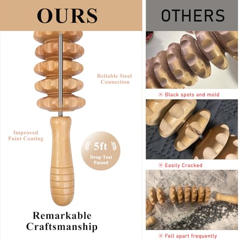 Cellulite Massage Tool Wood Therapy Massage Tools Fascia Blaster Mucle Roller Lymphatic Drainage Massager Deep Tissue Massage Stick for Legs Thighs Relief Recovery(White 12-Wheel) - color: Nude 12-wheel