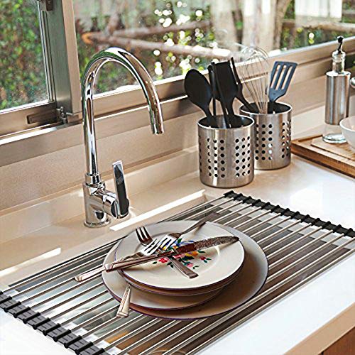 Ahyuan Roll up Dish Drying Rack Over The Sink Kitchen Roll up Sink Drying Rack Portable Dish Drainer Foldable Dish Drying Rack (Black, 20.5''X11.2'') - color: Black, size: Rectangle 20.5 inches x 11.2 inches