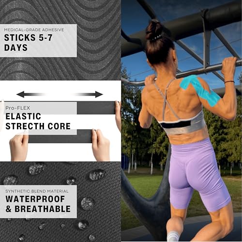 Kinesiology Tape for Shoulder | Waterproof, Sticks 7 Days, Precut Synthetic Material | K Tape for Shoulder Pain Relief & Support - Knees, Lower Back Pain, & Achilese (10 PCS | Black) - color: Black