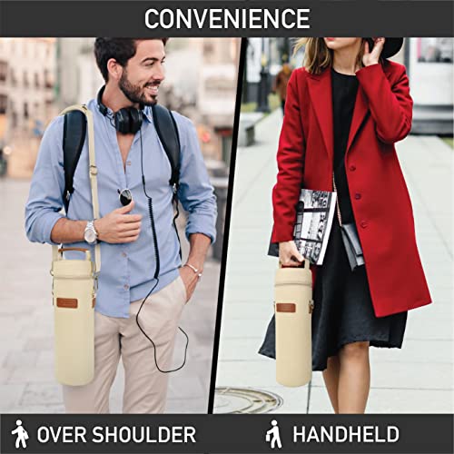 opux Single Bottle Wine Bag Carrier Insulated Cooler Tote with Strap, Cream - color: Cream Beige