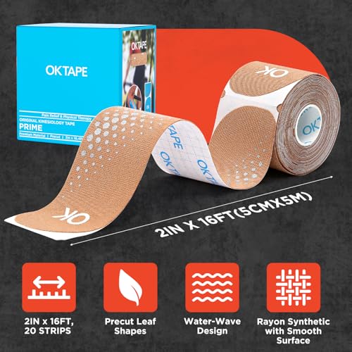 OK TAPE Synthetic Precut Kinesiology Tape for Protection, 2inx16.4ft 20PCS - color: Beige, size: 1 Rolls